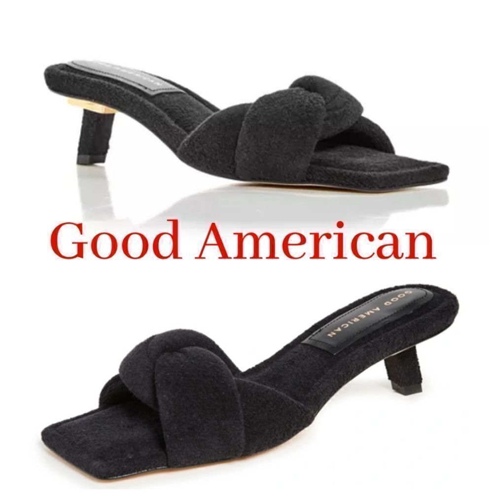 NIB Good American Women's Terry Kickstand Low Heel Slide Sandals